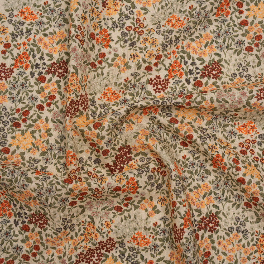 Cotton and Viscose Striped Seersucker - Gray, Burgundy and Olive Little Flowers - Mood Exclusive Sunny Sprouts Print - Joann Fabrics
