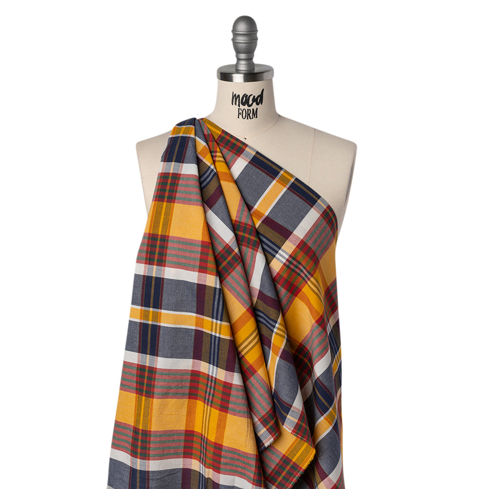 Rustic Cotton Shirting - Golden Yellow, Red and Navy Blue Plaid - Deadstock - Joann Fabrics