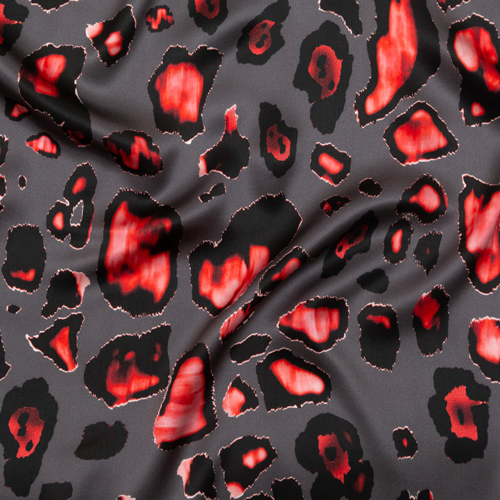 Mood Exclusive Italian Gray and Red Abstract Digitally Printed Silk Charmeuse - Joann Fabrics