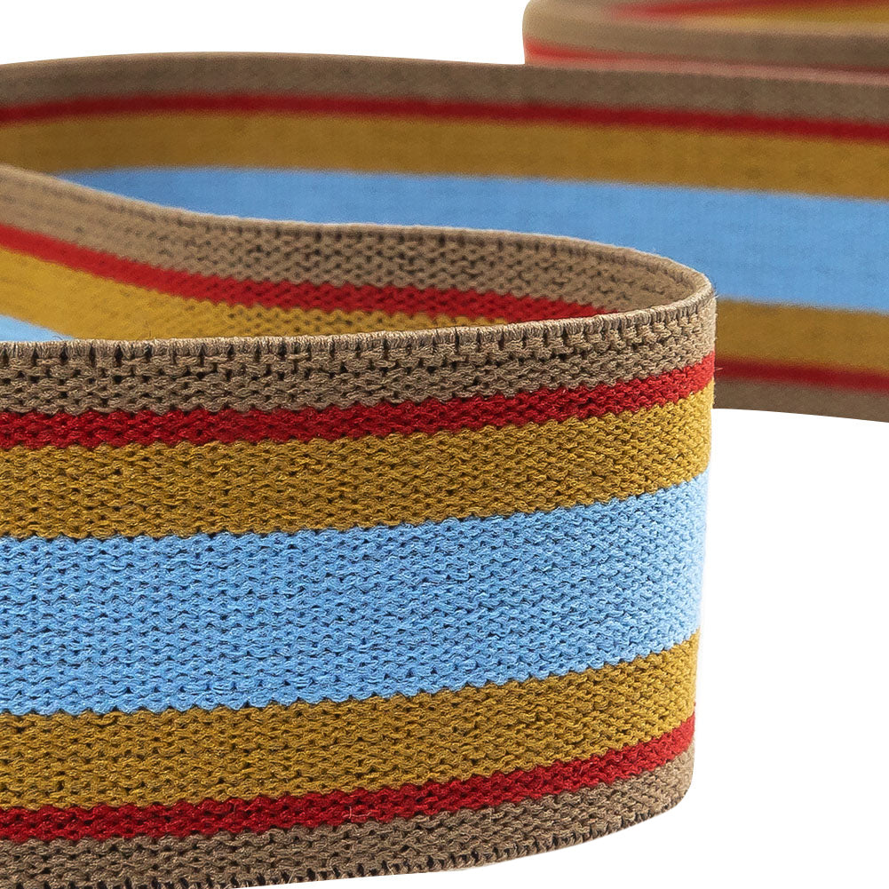 Blue, Cumin and Red Striped Elastic Trim - 1.25