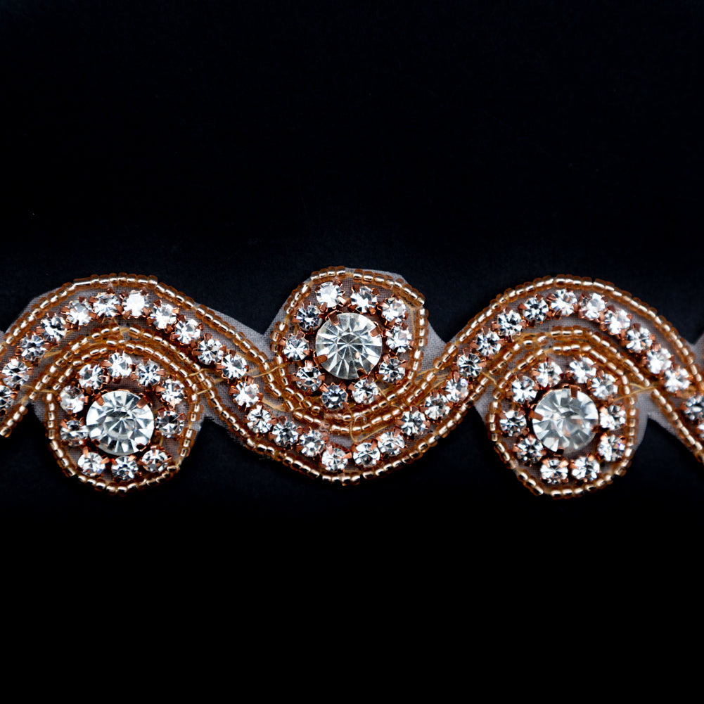 Rose Gold and Crystal Spiral Beaded Rhinestone Trim - 1.25