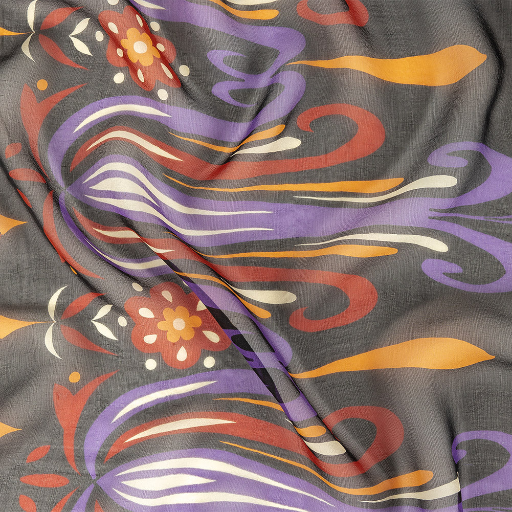 Red, Mustard and Daybreak Festive Flowers Silk Chiffon - Joann Fabrics
