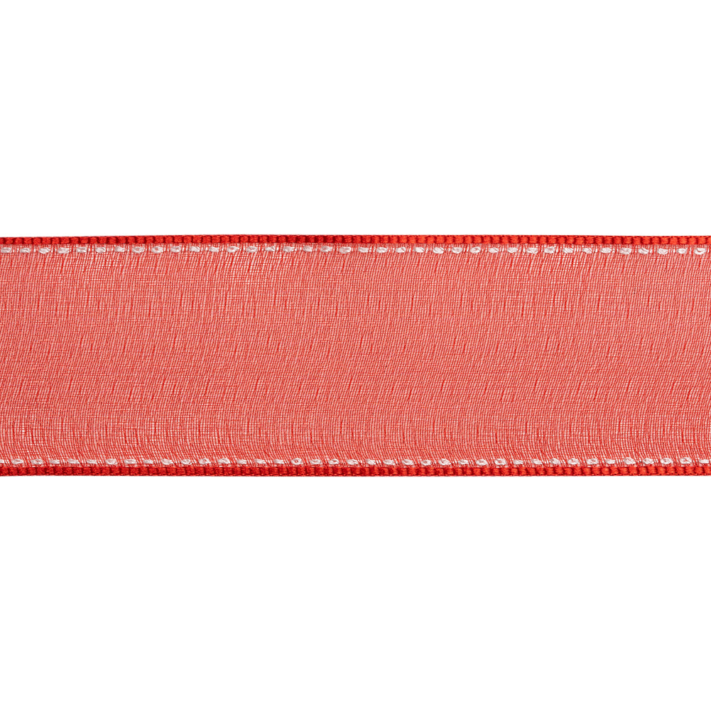 Sheer Ribbon with White Stitched Border - 1.5