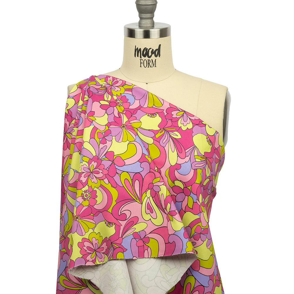 Stretch Cotton Sateen - Pink, Green and Periwinkle Floral - Floral Flow Print - Mood Exclusive Groove Collection - Joann Fabrics