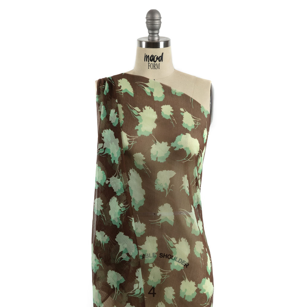 Green and Brown Echoes of Leaves Crinkled Silk Chiffon - Joann Fabrics