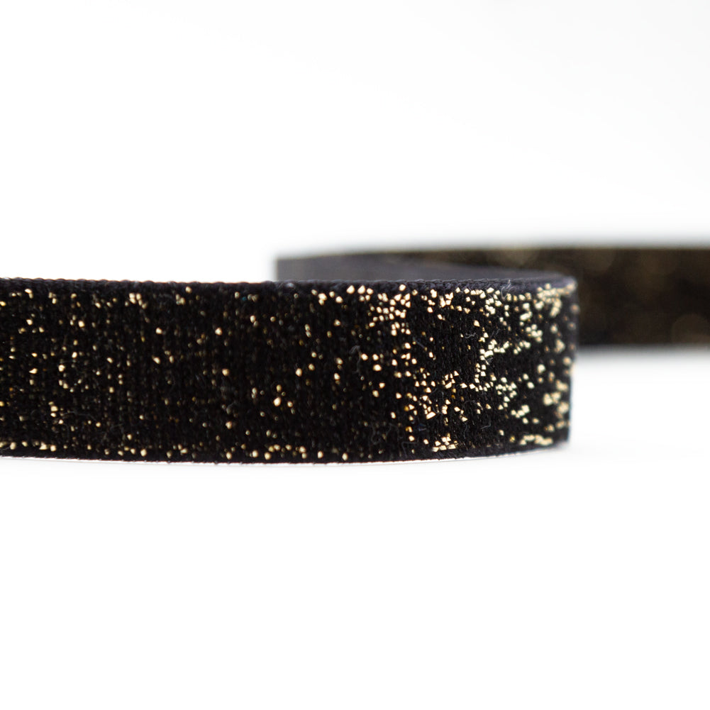 Italian Black and Gold Glitter Velvet Ribbon - 0.625