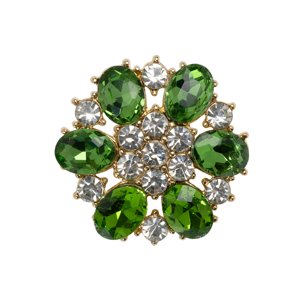 Rhinestone and Metal Shank Back Button - 40L/25.5mm - Green, Crystal and Gold Big Flower - Joann Fabrics