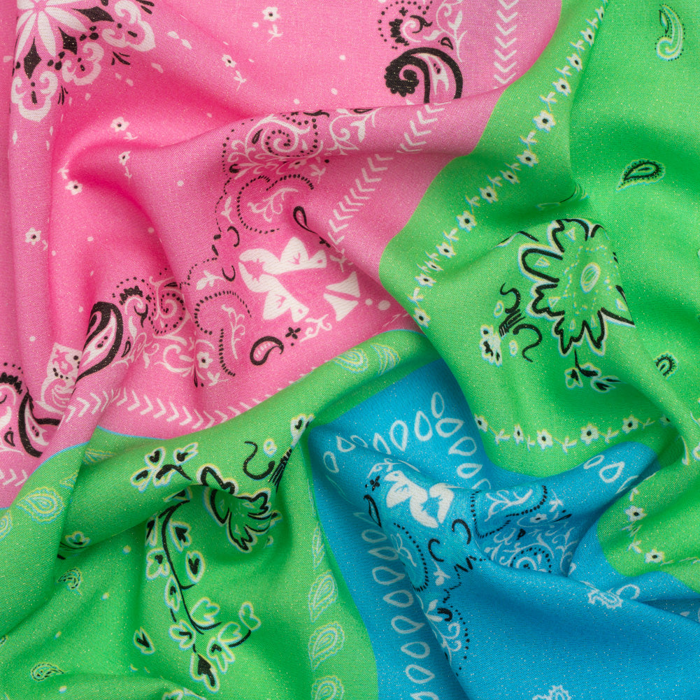 Metallic Viscose Woven Panel - Blue, Green and Pink Bandana Paisley Patchwork - Mood Exclusive Bandana Believer - Joann Fabrics