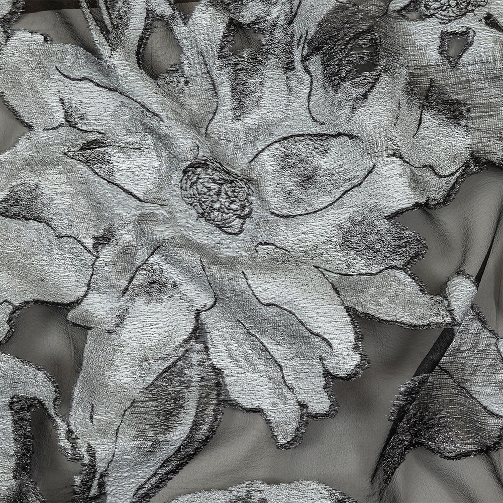 Metallic Black and White Oversized Flowers Luxury Burnout Brocade - Joann Fabrics