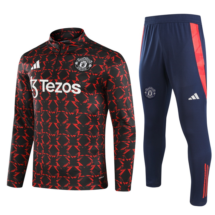 2024/2025 Manchester United Half-Pull Training Suit Red and black print Football Shirt 1:1 Thai Quality Set