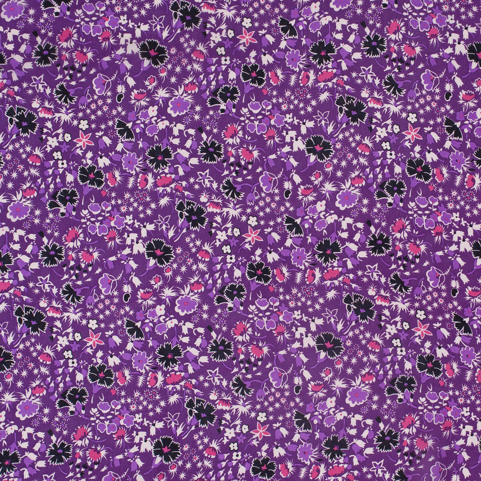 Famous Designer Bright Violet Retro Floral Silk Chiffon Print - Joann Fabrics