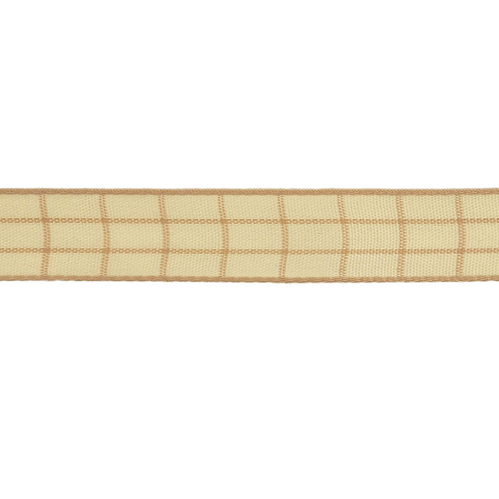 Mellow Buff and Ethereal Green Windowpane Check Woven Ribbon - 0.625