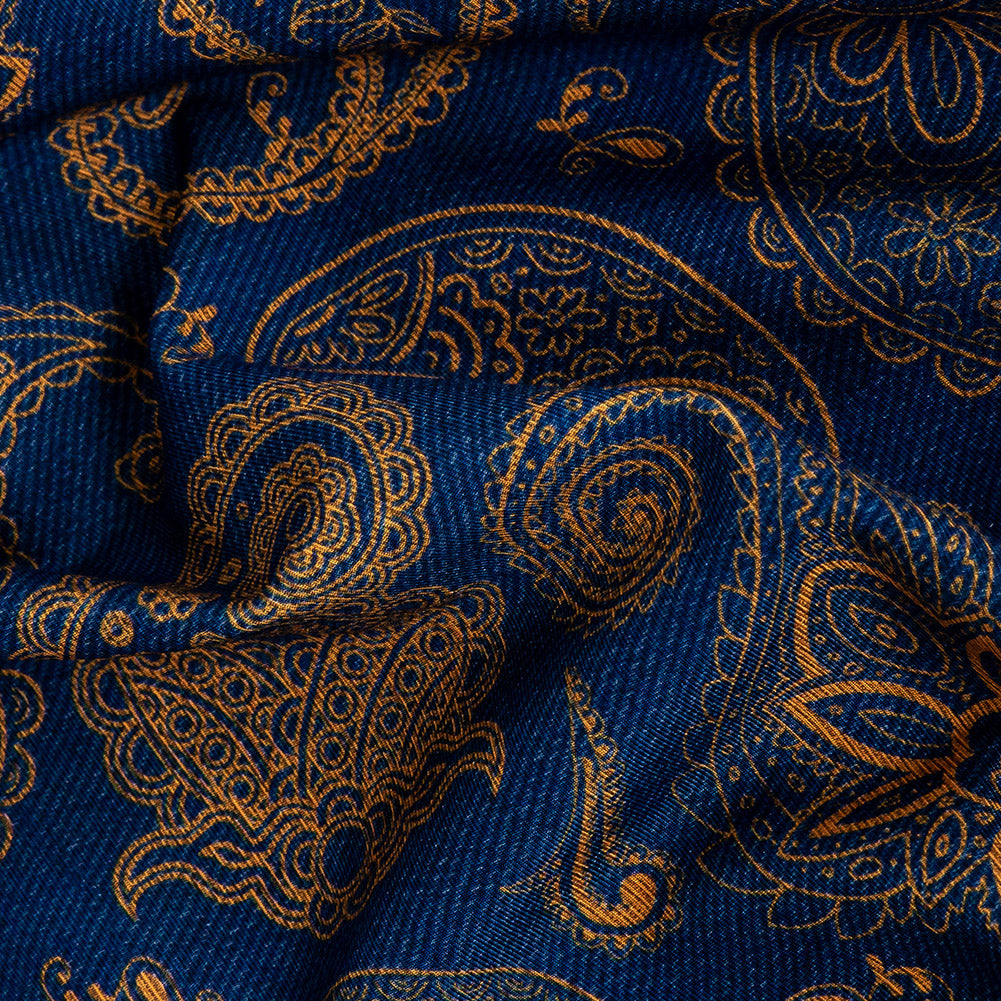 Estate Blue and Gold Paisley Caye UV Protective Compression Swimwear Tricot with Aloe Vera Microcapsules - Joann Fabrics