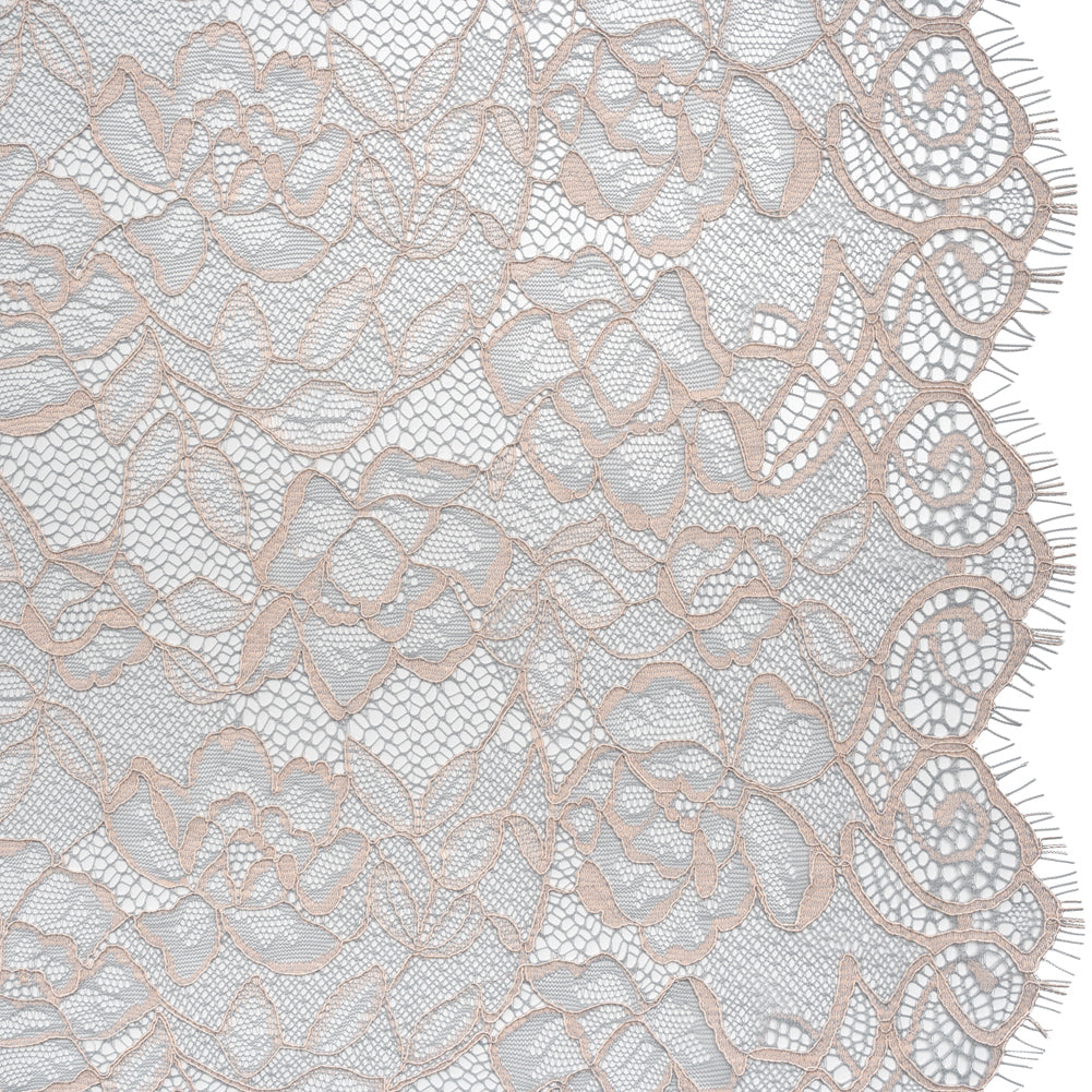 Corded Lace with Finished Edge - Seashell Pink on Dusty Blue Sweeping Roses - Joann Fabrics