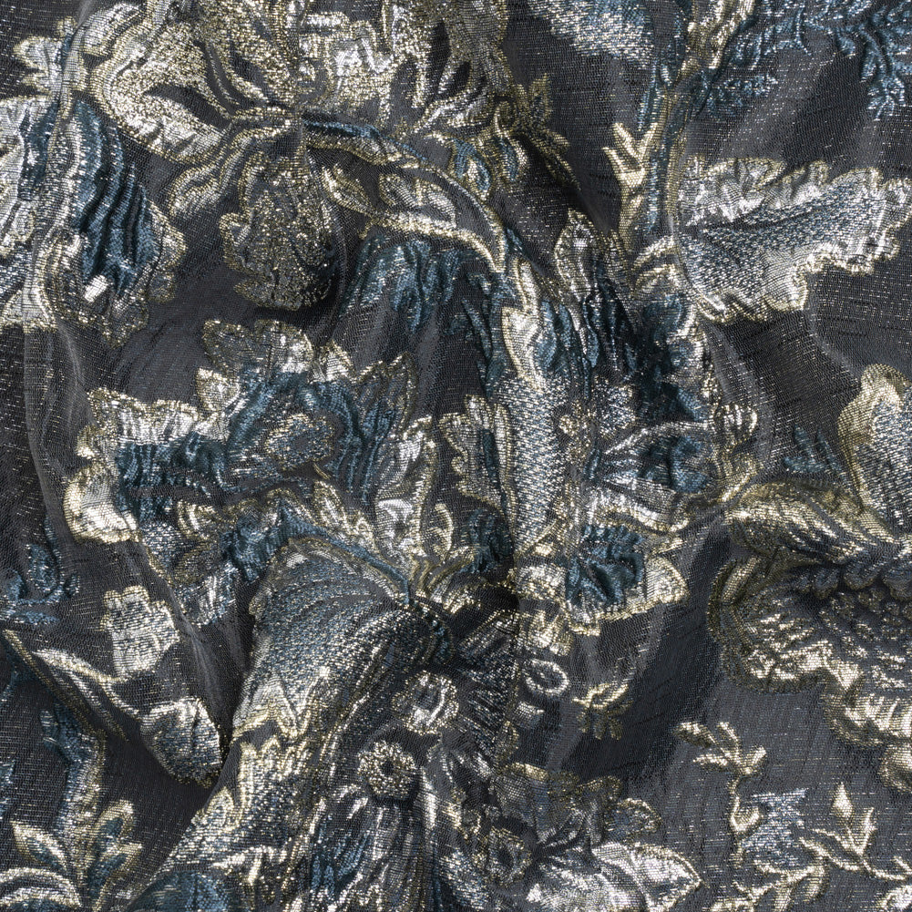 Metallic Silver, Gold and Charcoal Floral Delight Luxury Brocade - Joann Fabrics