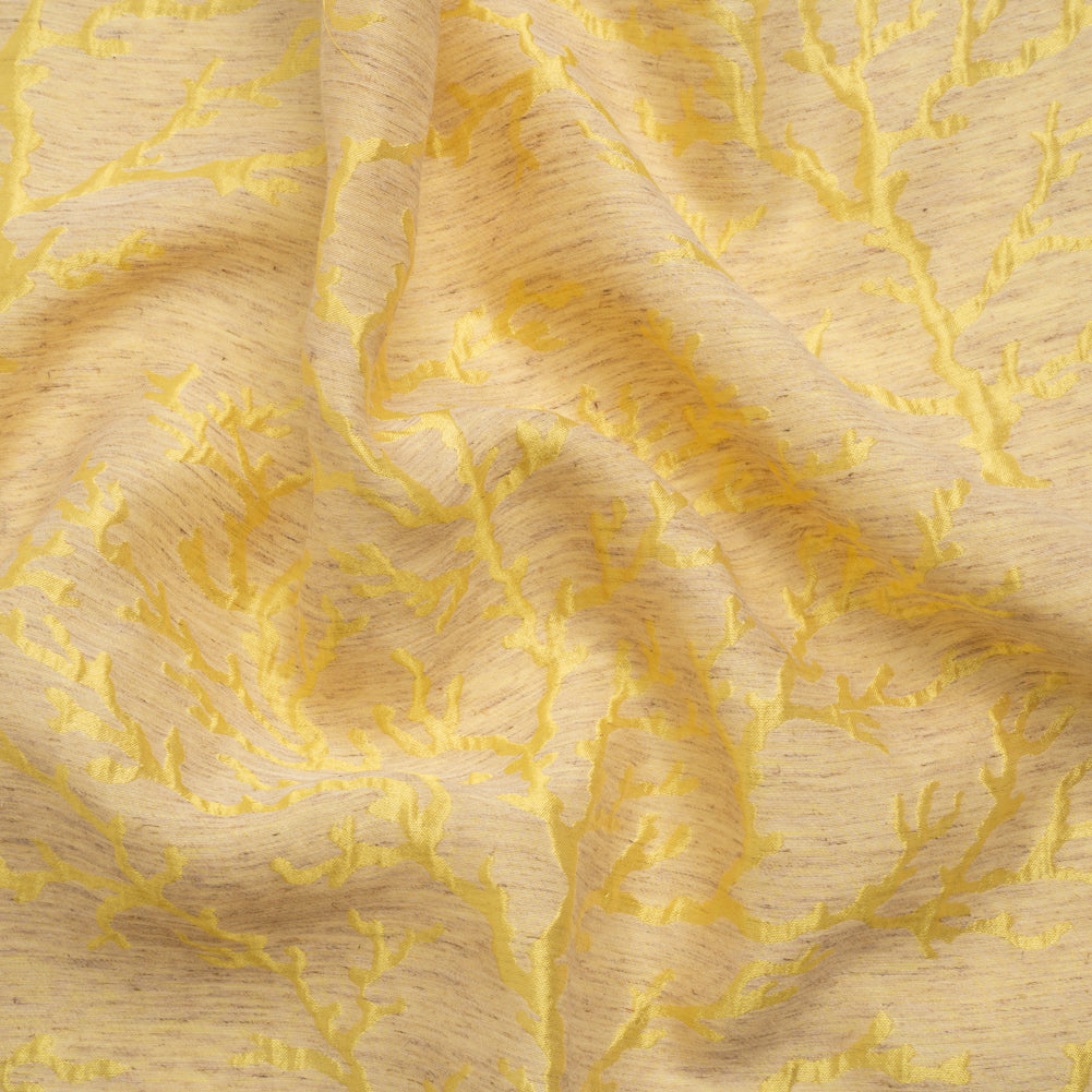 Luminous Yellow and Heathered Beige Winter Trees Lightweight Polyester and Linen Brocade - Joann Fabrics