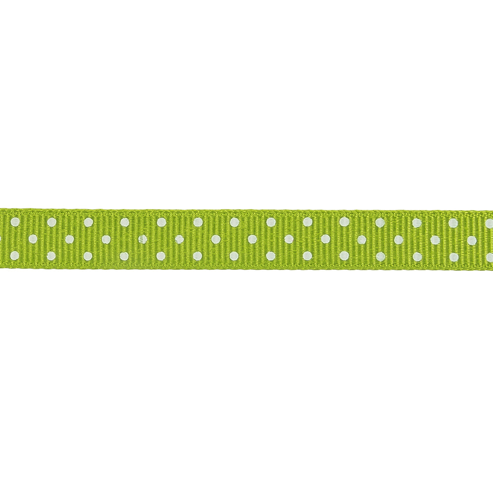 Lime Green and White Polka Dots Grosgrain Ribbon - 0.375