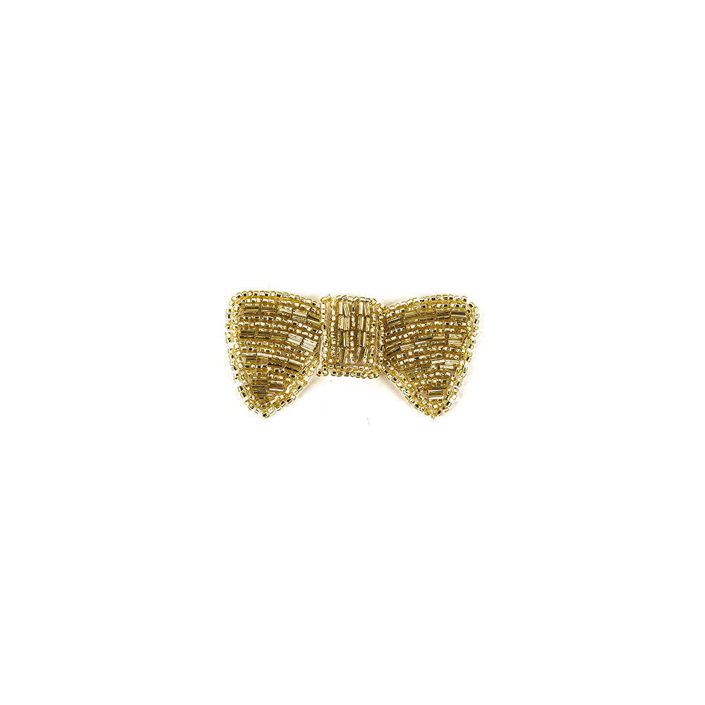 Vintage Gold-lined Bugle and Seed Beaded Bow Tie Applique - 1.5