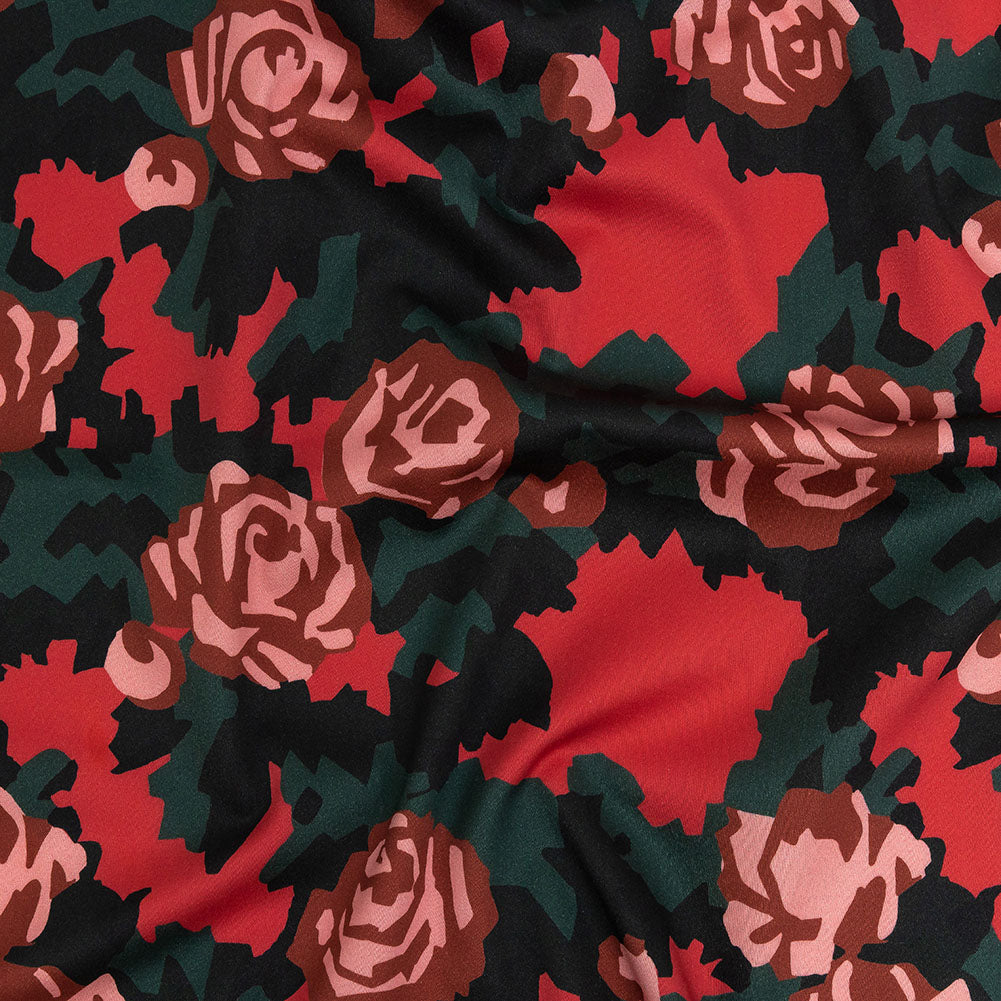 Mood Exclusive Red and Jungle Green Floral Incognito Stretch Cotton Sateen - Joann Fabrics