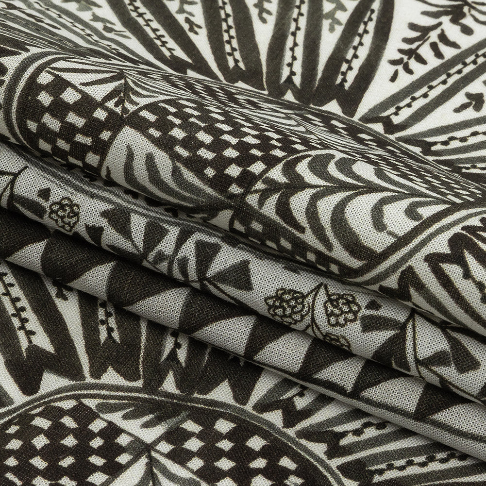 Lightweight Viscose-Linen Woven Print - Black and White Medallion and Geometric Squares - Mood Exclusive Large Heliocentric - Joann Fabrics