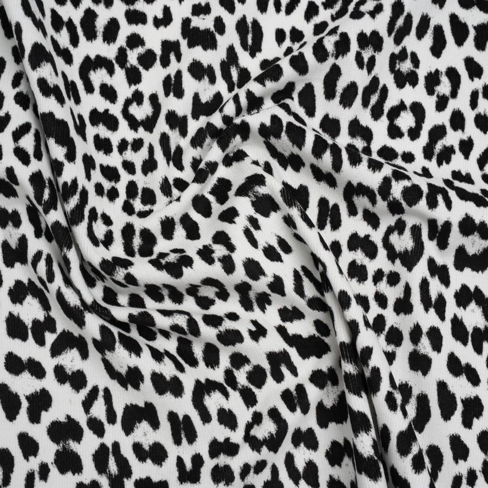 Stretch Cotton Corduroy Print Made in Italy - Black and White Cheetah Spots - Deadstock - Joann Fabrics