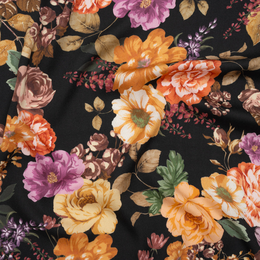 Rayon Challis - Orange, Pink and Black Floral - Mood Exclusive Floral Noir Print - Joann Fabrics
