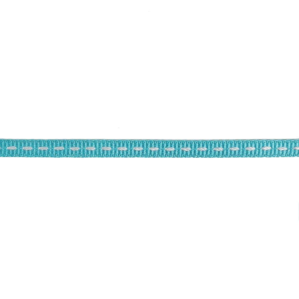 Turquoise Grosgrain Ribbon with Bright White Stitching - 0.25