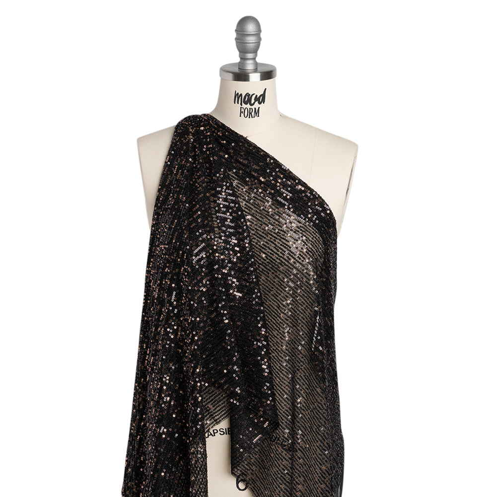 Stretch Polyester Mesh with Baby Sequins - Black and Gold Stripes - Designer Deadstock - Joann Fabrics