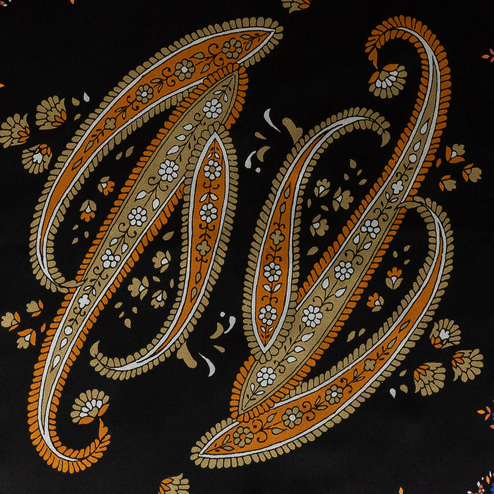 Mood Exclusive Italian Orange and Green Paisley Digitally Printed Silk Charmeuse Panel - Joann Fabrics