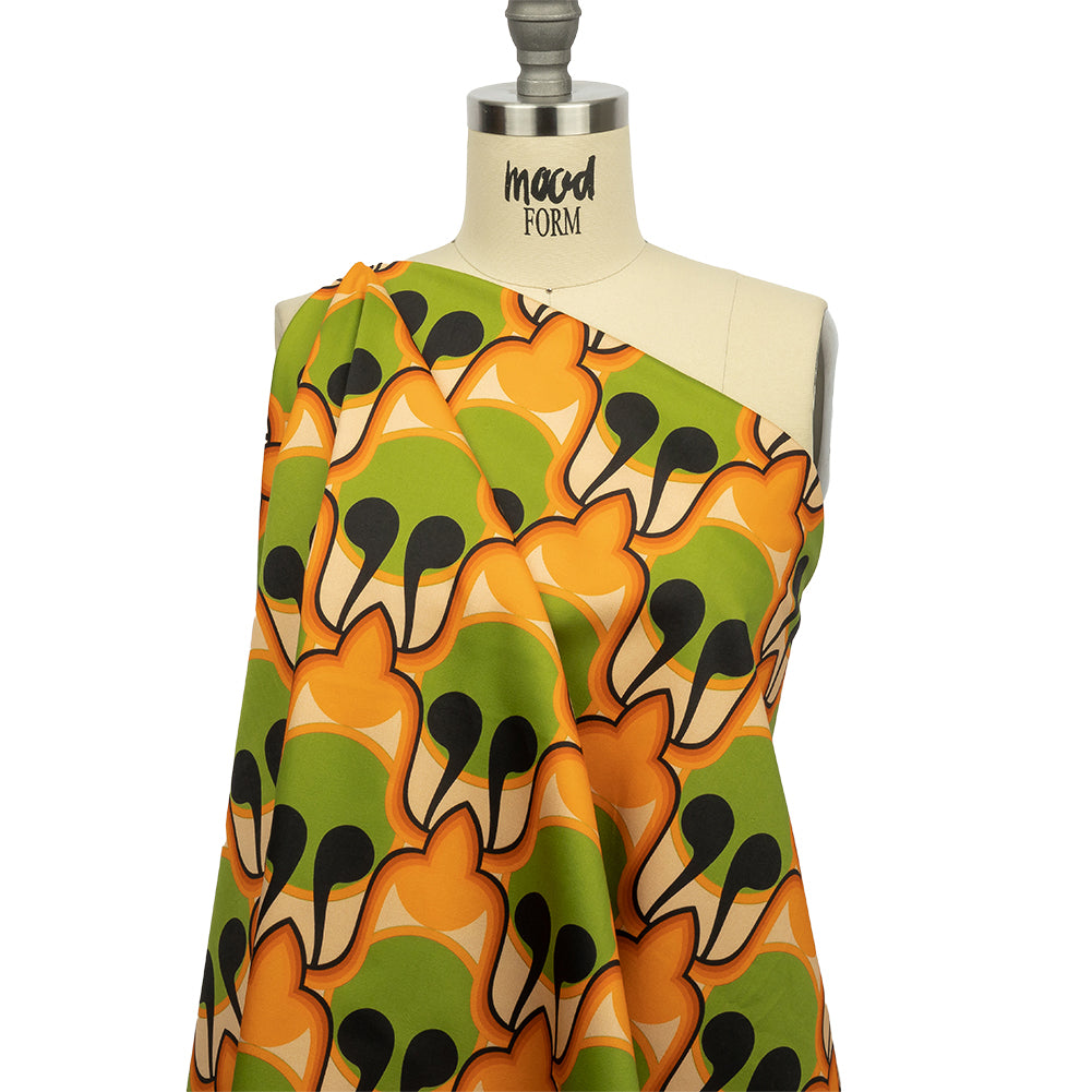 Stretch Cotton Sateen - Green and Orange Abstract - Bohemian Bells Print - Mood Exclusive Groove Collection - Joann Fabrics