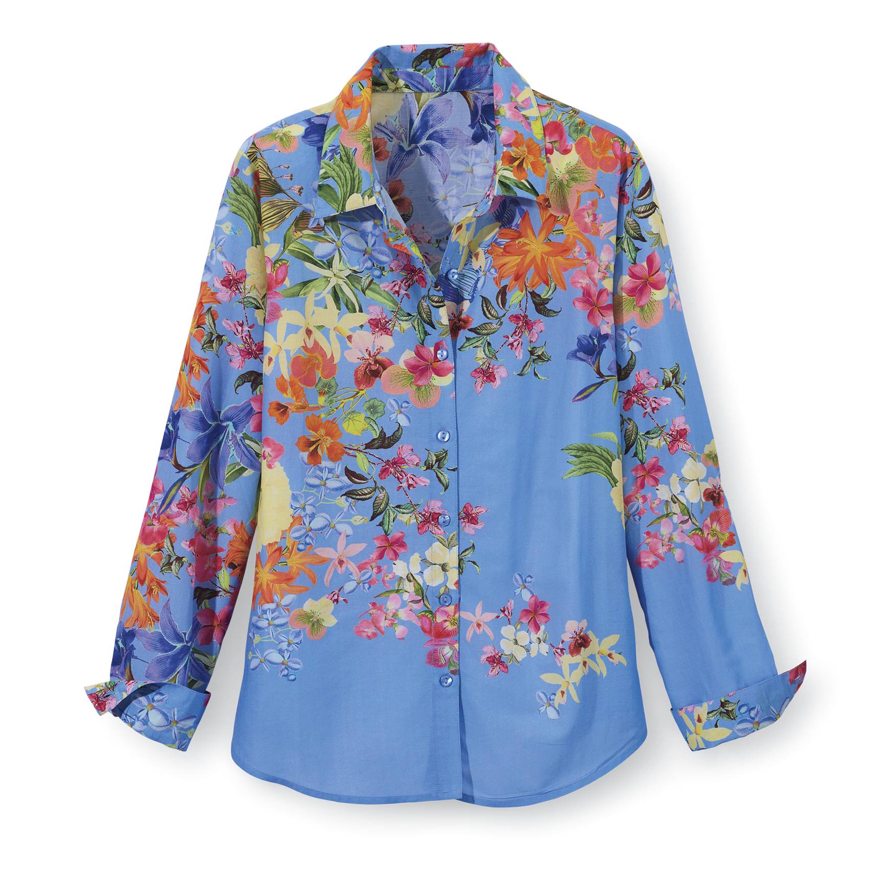 Floral Garden Shirt, Collared Button Front, Long Cuffed Sleeves - Northstyle Catalog