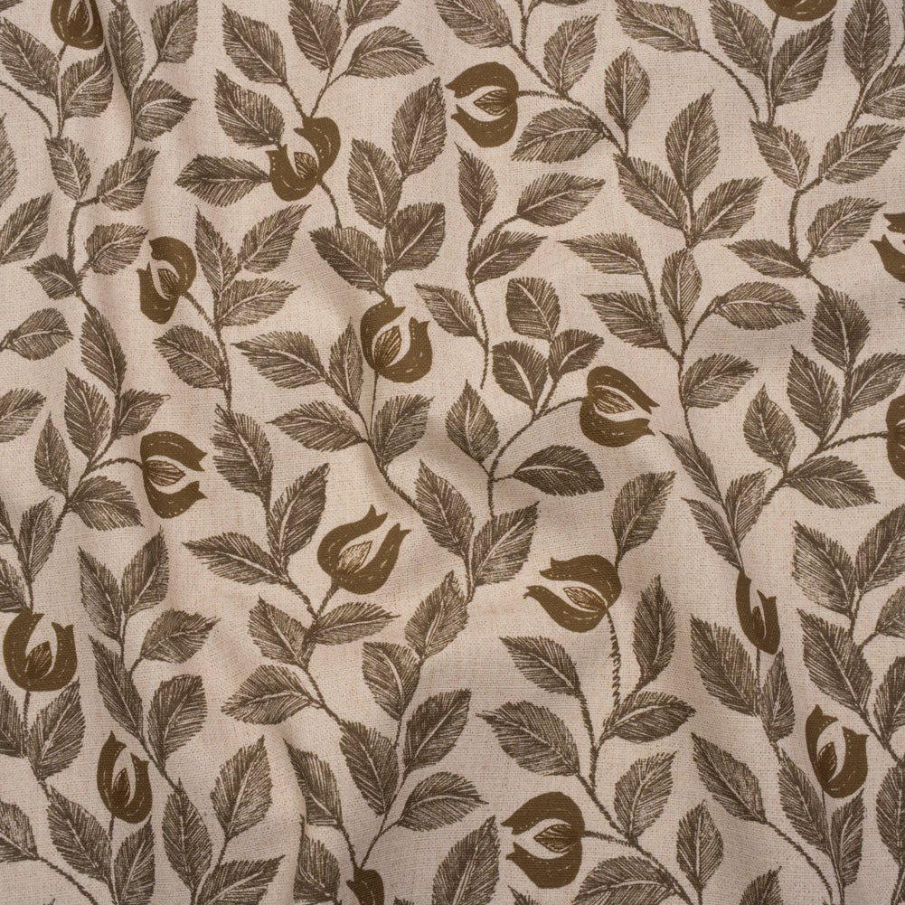 Printed Cotton Canvas - Walnut Budding Flowers and Leaves - British Imported - Joann Fabrics