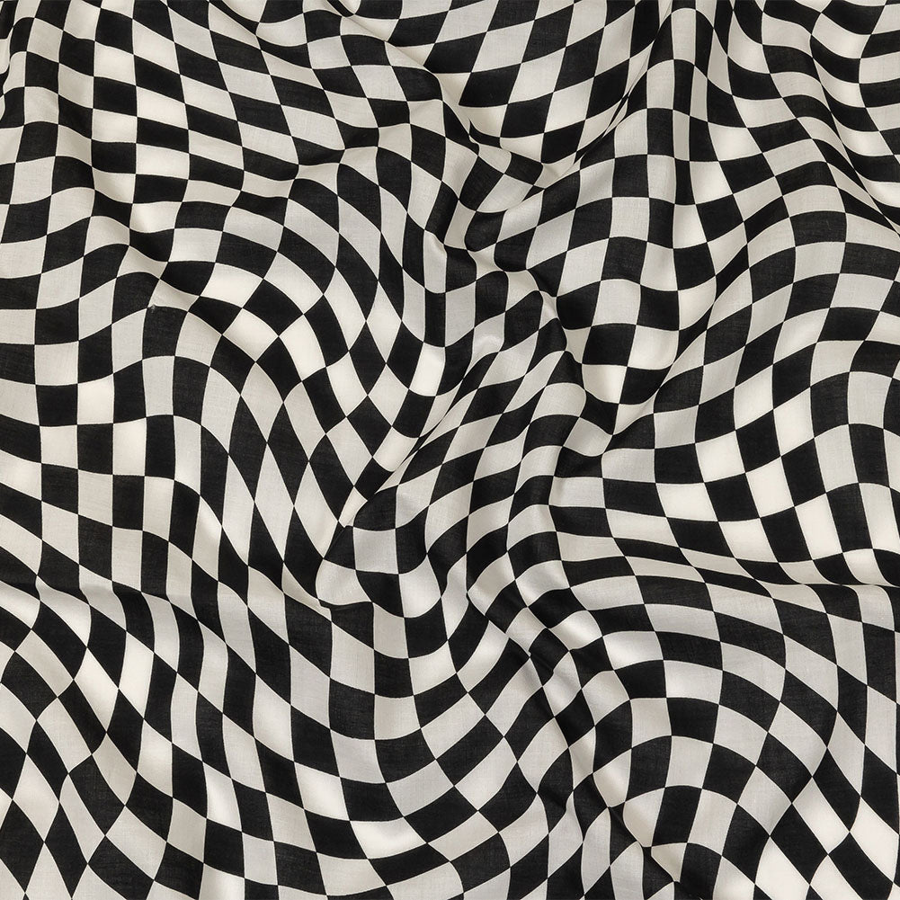 Cotton Voile - Black and White Warped Checks - Down the Rabbit Hole Print - Mood Exclusive Indigo Collection - Joann Fabrics