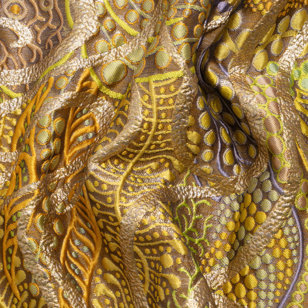 Metallic Gold, Yellow and Periwinkle Organic Flow Luxury Brocade - Joann Fabrics