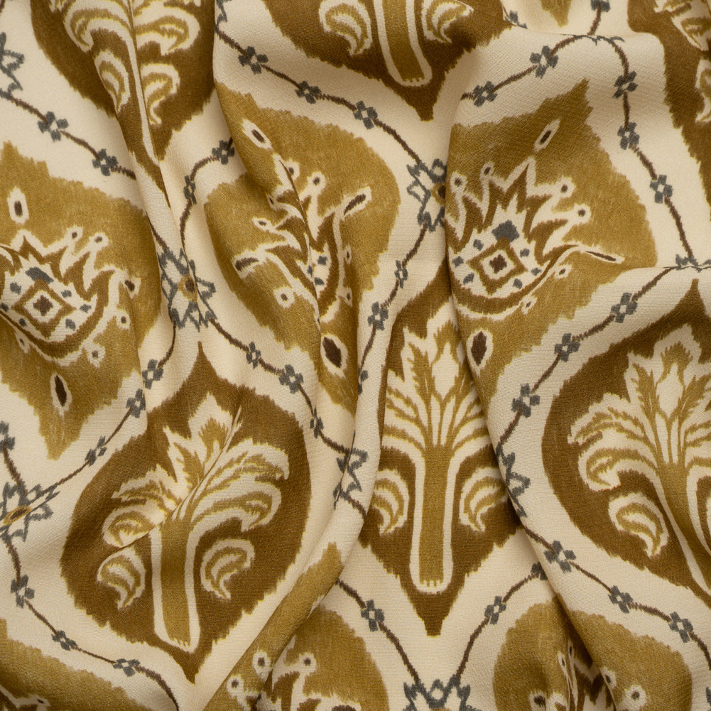 Sustainable Viscose Crepe Print - Golden Olive and Beige Floral Ogees - Mood Exclusive Salem Surroundings - Joann Fabrics