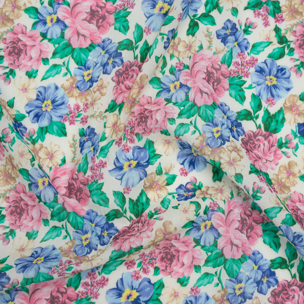 Crinkled Cotton Gauzy Woven - White, Pink and Blue Florals - Mood Exclusive Secret Garden Print - Joann Fabrics