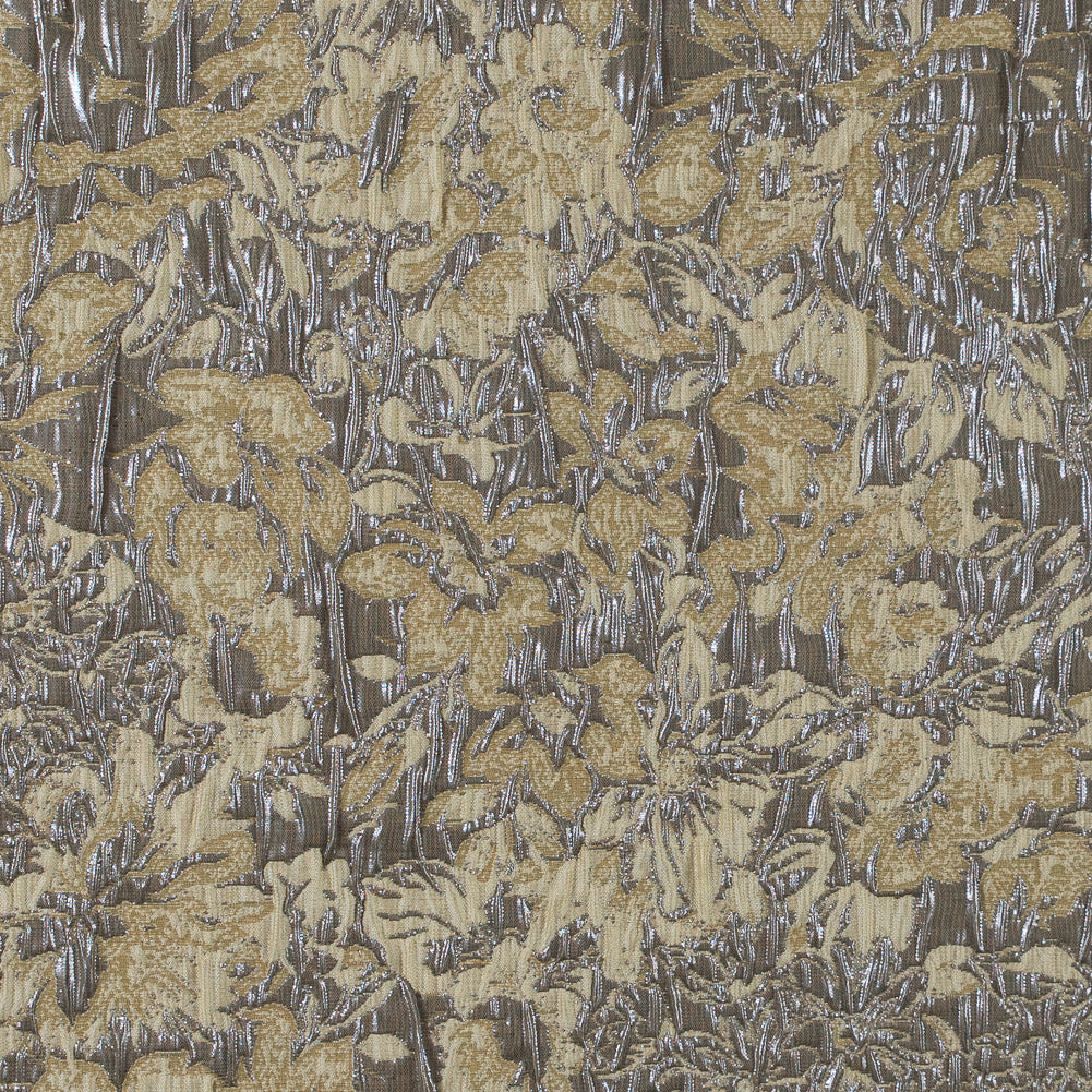 Khaki, Cream and Steel Gray Abstract Floral Metallic Brocade/Jacquard - Joann Fabrics