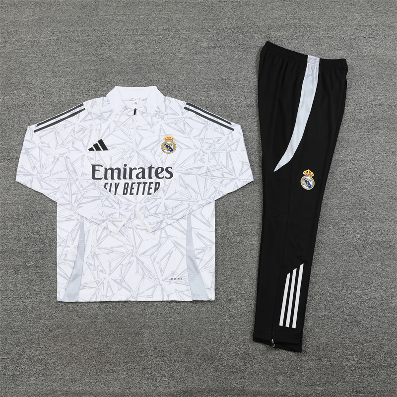 2024/2025 Real Madrid Printed White Half-Pull Training Suit Football Shirt 1:1 Thai Quality Set