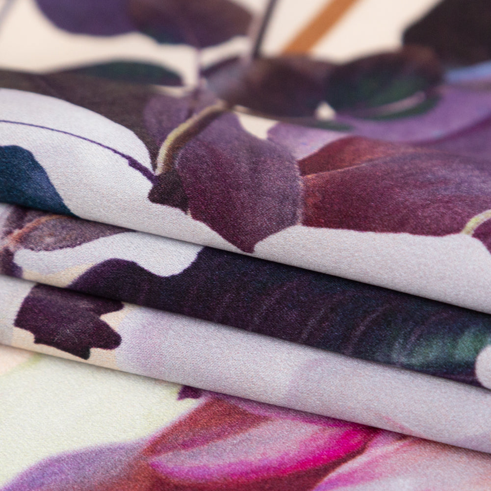 Mood Exclusive Italian Brown, Evening Rose and Mint Floral Border Digitally Printed Silk Charmeuse - Joann Fabrics