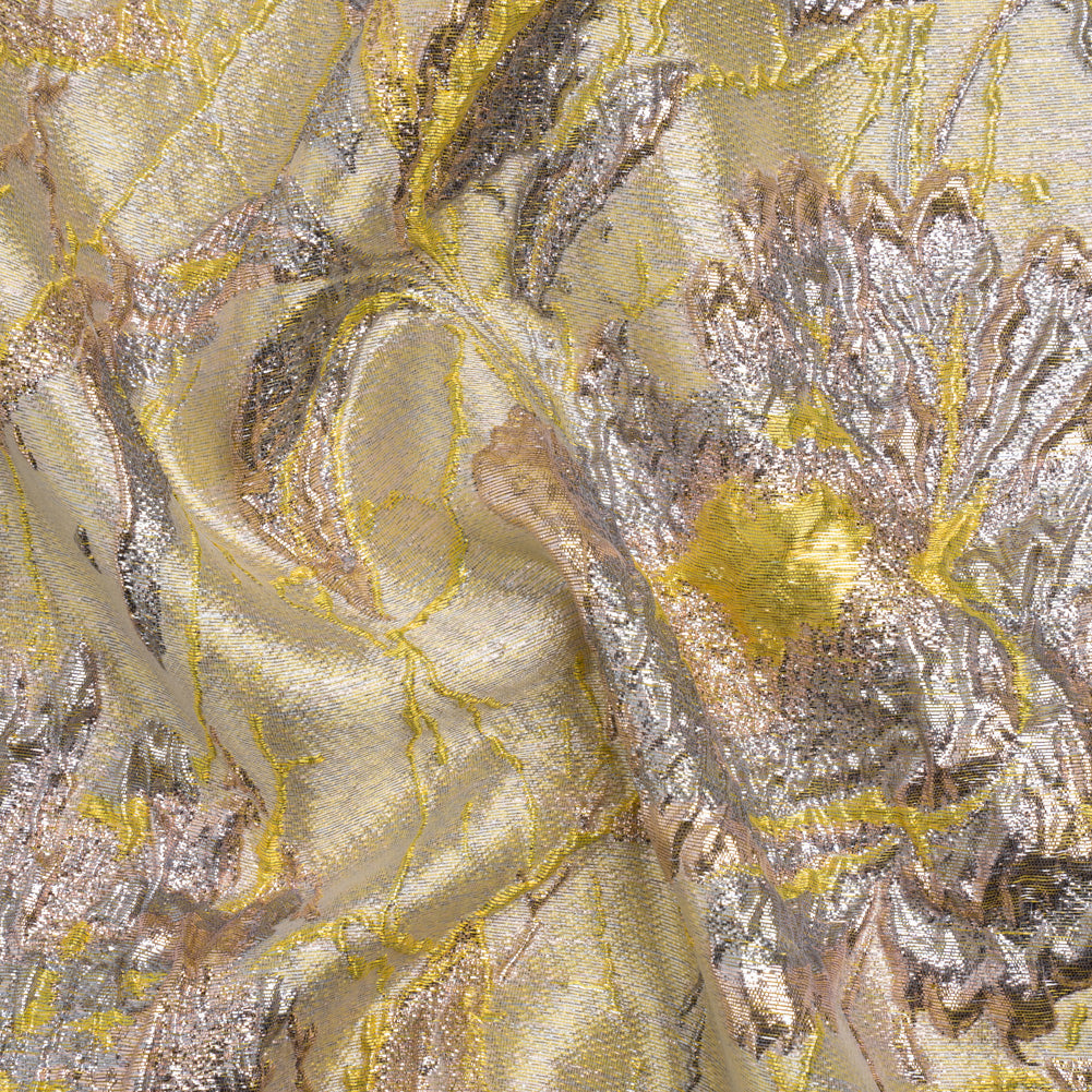 Metallic Pale Blue, Yellow and Rose Gold Radiant Roses Luxury Brocade - Joann Fabrics