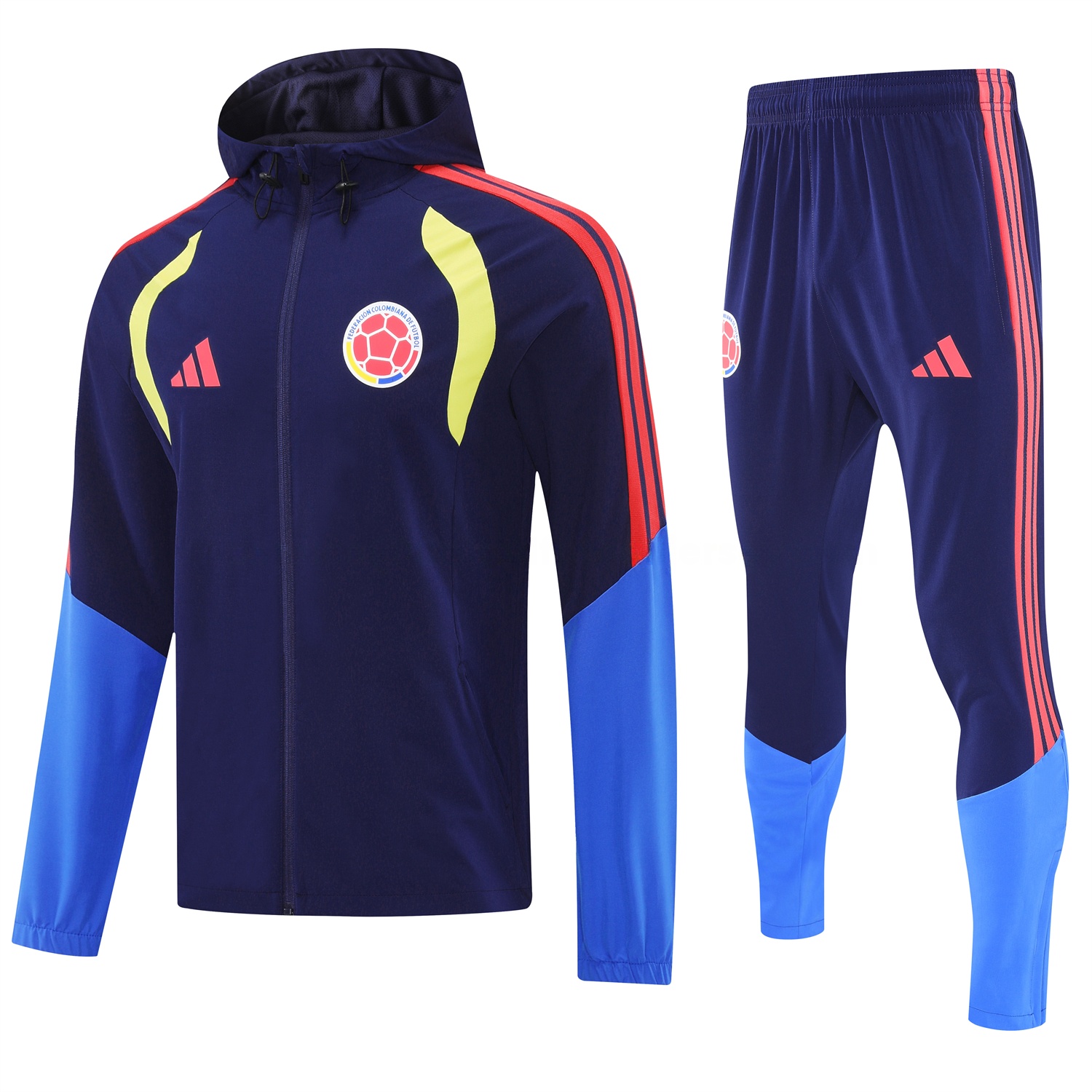 Colombia 2026 Hooded Windbreaker Training Set - Dark Blue and Pants - UnitedFutballJersey