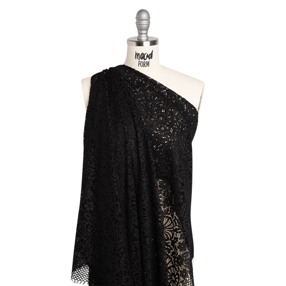 Corded Lace Panel with Finished Latticework Edges - Black Floral - Joann Fabrics