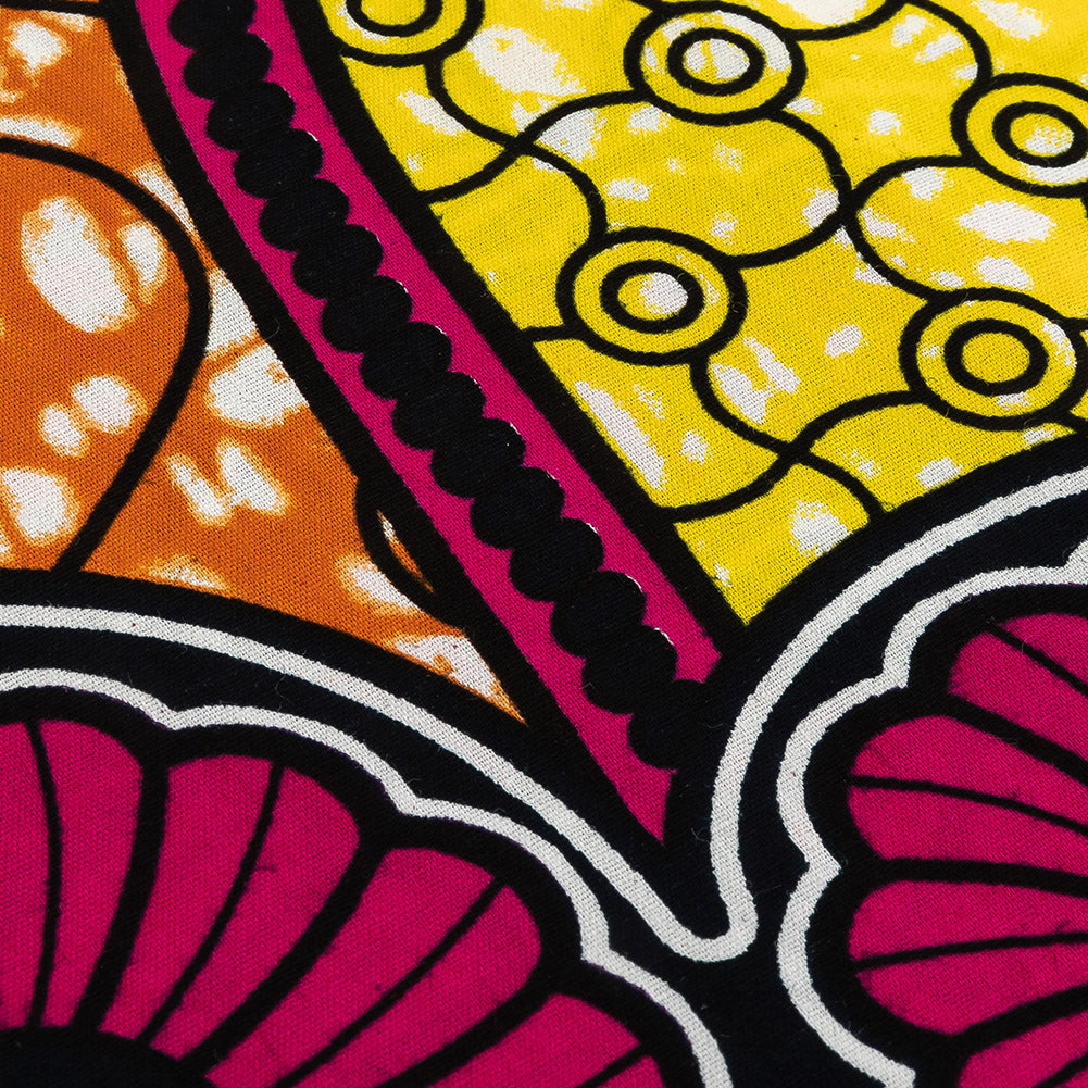 Pink, Lemon and Orange Spirals and Abstract Cotton Supreme Super Wax African Print - Joann Fabrics