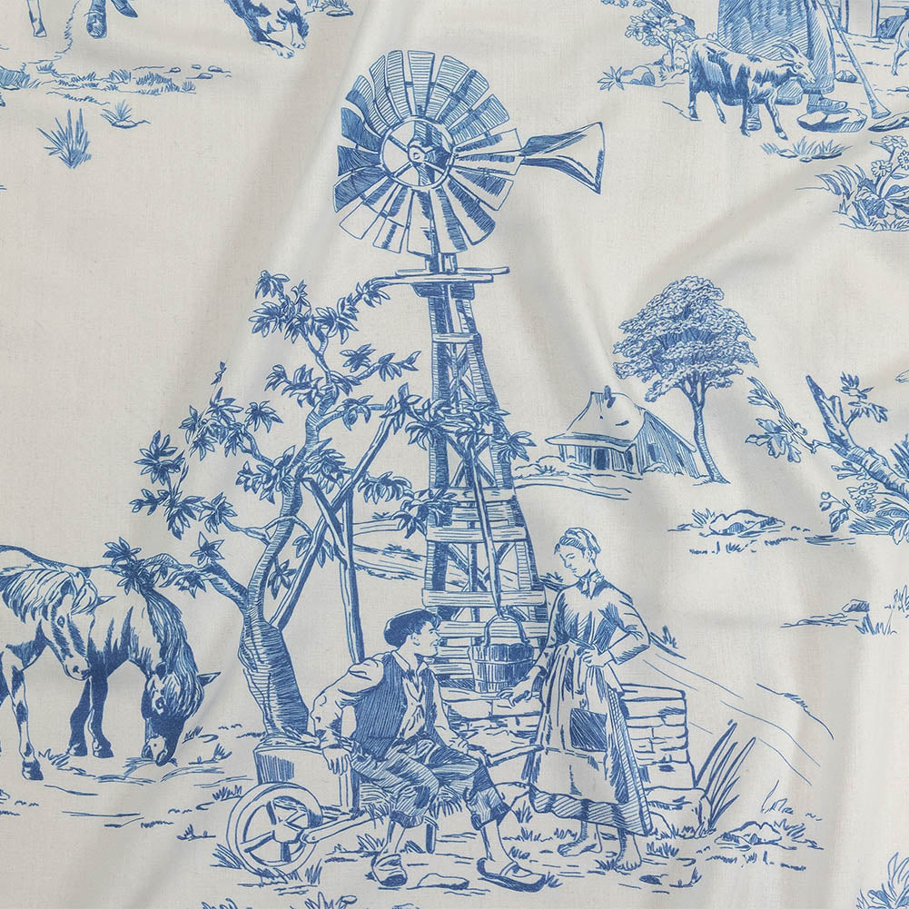 Cobalt and White Classic Toile de Jouy Viscose Batiste - Joann Fabrics