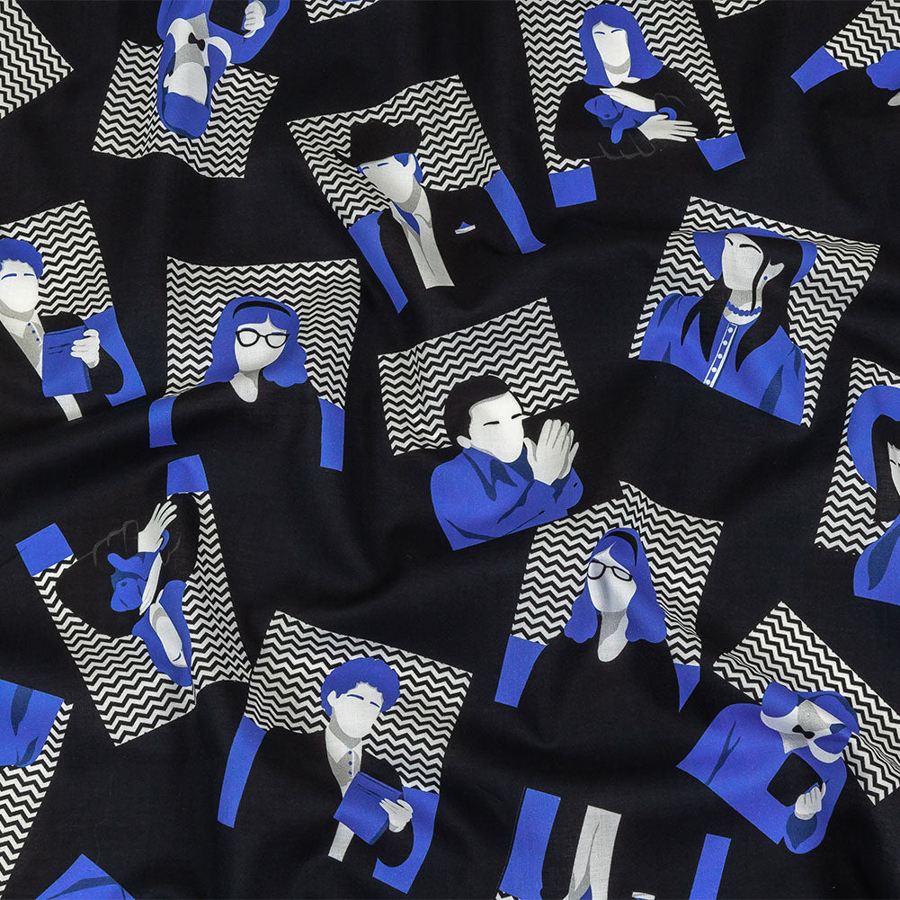 Cotton Voile - Blue and Black Talking Heads - In the Blues Print - Mood Exclusive Indigo Collection - Joann Fabrics