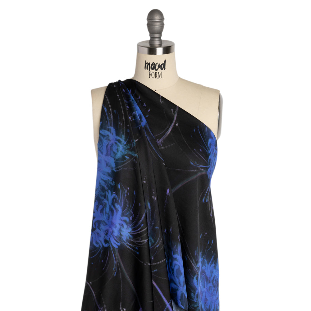 Sustainable and Recycled Viscose Satin Print - Blue and Black Glowing Florals - Mood Exclusive Marine Magic - Joann Fabrics