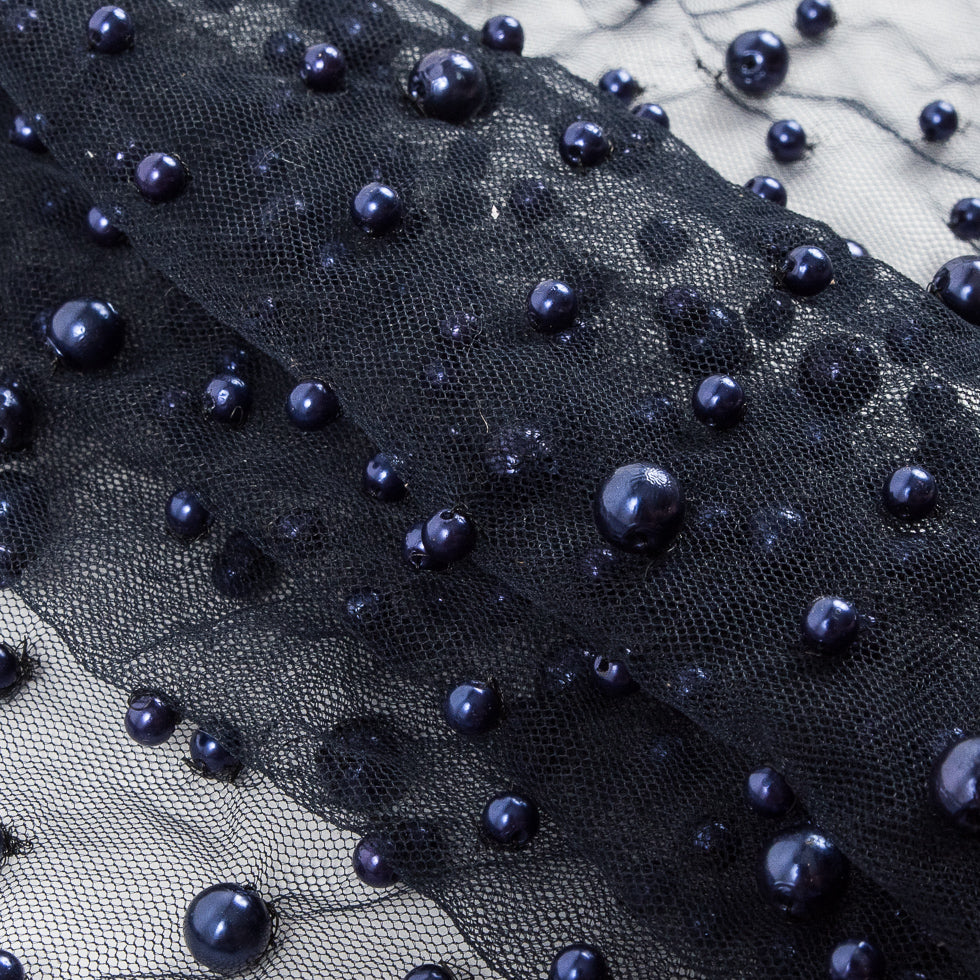Mesh Lace with Pearl Beads - Navy - Joann Fabrics