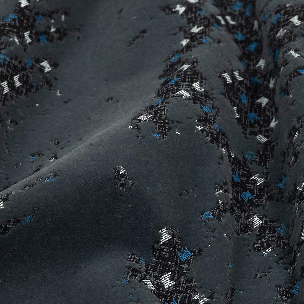 Gray Distressed Flocking on Gray, Blue and Sleet Geometric Printed Cotton Shirting - Joann Fabrics