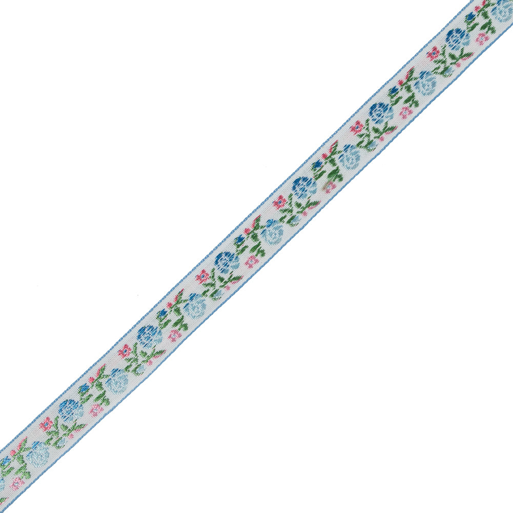 Blue and Pink Ombre Floral German Jacquard Ribbon - 0.625