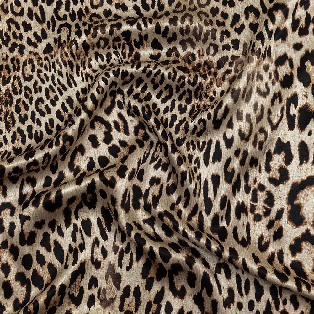 Mood Exclusive Italian Frosted Almond and Brown Leopard Silk Charmeuse Panel - Joann Fabrics